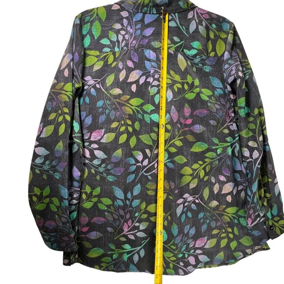 D & Co Button Up Shirt Multicolor Leaf Print Long Sleeve Large Denim Co Roll Tab - Picture 13 of 14